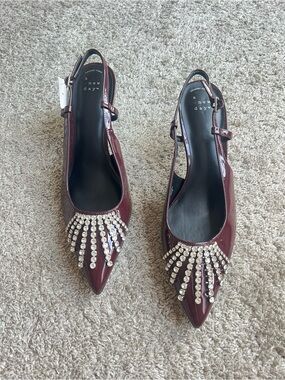 a new day Burgundy Jeweled Pointed Slingback Heels. Size 11